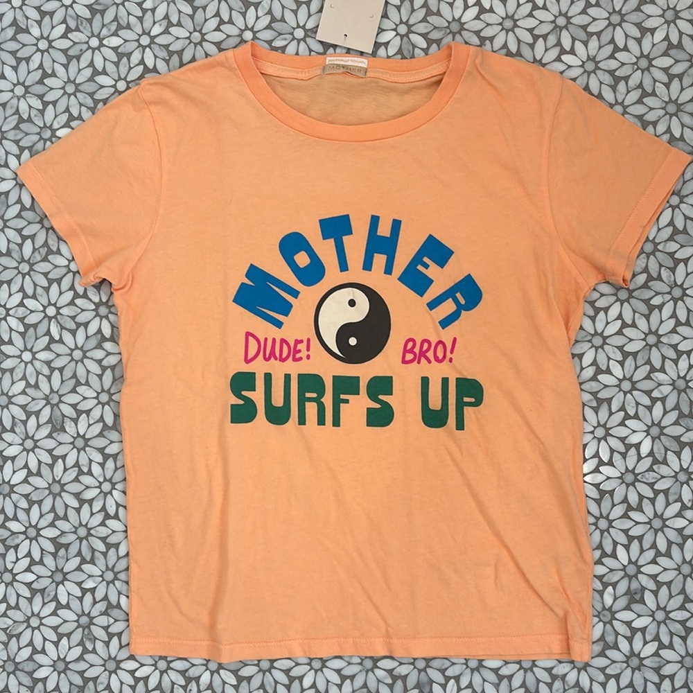Women's Mother Lil' Goodie Goodie Surf's Up Tshirt in Peach, Size XS-NWT!